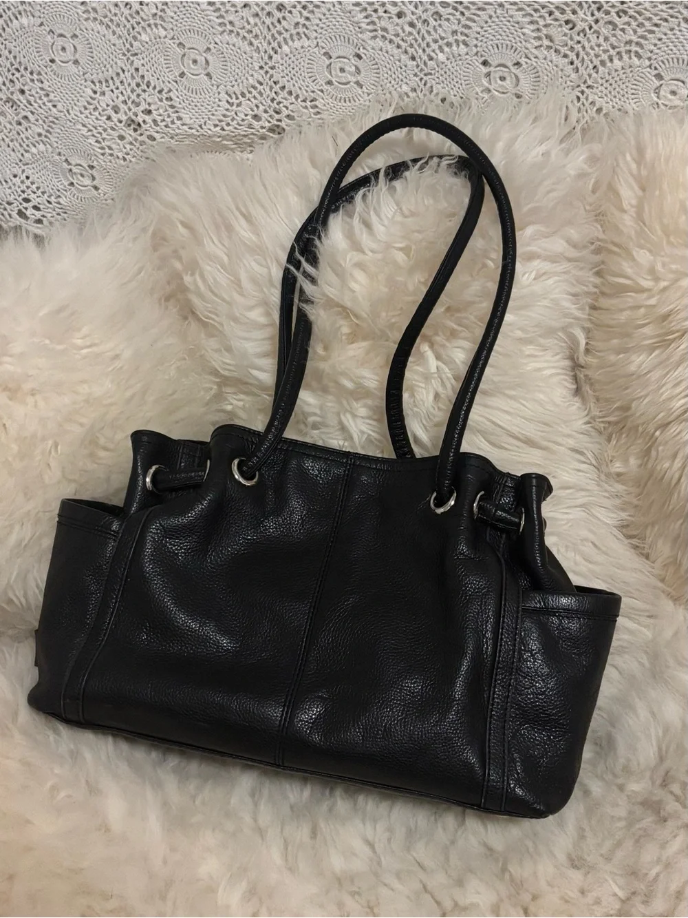 Tignanello Black Pebbled Leather Shoulder Bag